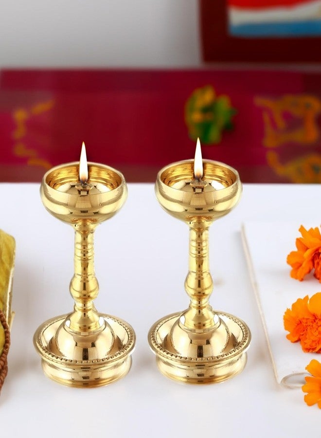 Sacch | Pure Brass Udupi Nanda Diya for Puja (Set of 2), Traditional Gold Finish (Country Rustic) - Image 1